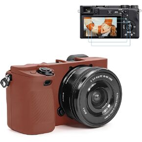 A6400 A6300 A6100 Camera Case & LCD Screen Protector Accessories Kit, Soft Silicone Case for Sony Alpha A6400 A6300 A6100 Digital Camera, Body Cover with Grip - Black