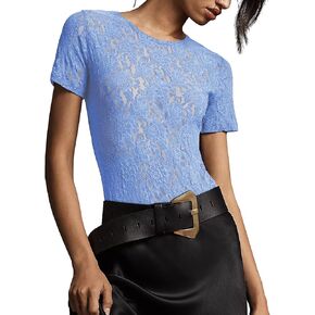 قميص نسائي شبكي شفاف بأكمام قصيرة من Gacaky صيفي مثير Y2K مطرز بالزهور دانتيل شفاف من خلال تي شيرت in Kuwait