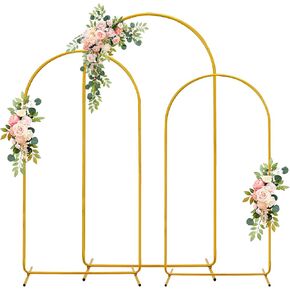 3 Pack Wedding Arch Backdrop Stand, Gold Metal Balloon Arch Stand (6FT, 4.9FT, 3.9FT), Set of 3 Arched Frame Decoration for Wedding, Birthday, Baby Shower, Party