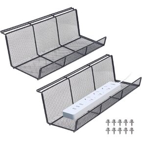 KEEGH Under Desk Cable Management Tray, Metal Cable Tray, Under Desk Cable Organizer, 17 inch Super Sturdy Cord Organizer Rack, Set of 2 Black