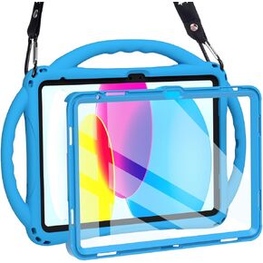 TOPESCT Kids Case for 11" iPad (A16) 11th Gen 2025,10.9" iPad 10th Gen 2022 - Made of Kid-Friendly Silicone, with Built-in Screen Protector, Shockproof Handle Stand Case (Blue)