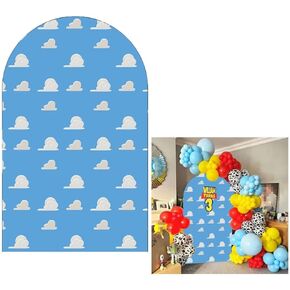 KONPON Arch Backdrop 4x7ft Blue Sky White Clouds Arched Covers Stretchy Background for Boy Story Party Decoration Baby Shower Kids Birthday Decor Props W-3334