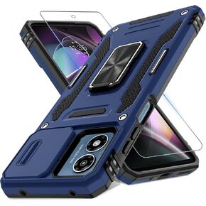 DEERLAMN Case Compatible with Moto G Play 4G 2024 with Slide Camera Cover+Screen Protector (1 Pack),Rotated Ring Kickstand Military Grade Shockproof Protective Cover -Red
