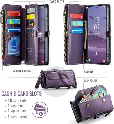 Asuwish Phone Case for Samsung Galaxy S25 Plus S25+ 5G Zipper Wallet Cover with Tempered Glass Screen Protector and Leather Flip RFID Blocking Card Holder Cell S25plus 25S + S 25 25+ Women Men Purple in Kuwait