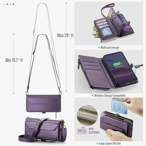 Asuwish Phone Case for Samsung Galaxy S25 Plus S25+ 5G Zipper Wallet Cover with Tempered Glass Screen Protector and Leather Flip RFID Blocking Card Holder Cell S25plus 25S + S 25 25+ Women Men Purple in Kuwait