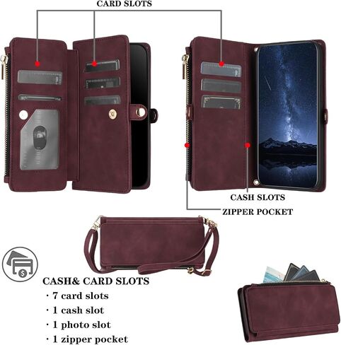 Asuwish Phone Case for Google Pixel 6A 5G 2022 Zipper Wallet Cell Cover with Tempered Glass Screen Protector Crossbody Wrist Strap Flip Credit Card Holder Slot Pixel6A A6 Women Men Red in Saudi Arabia