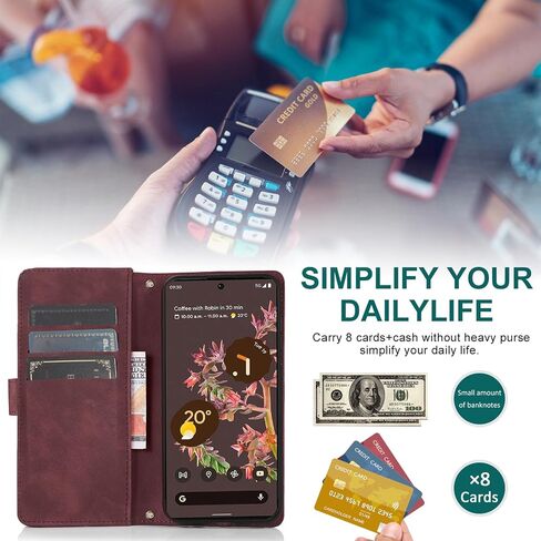 Asuwish Phone Case for Google Pixel 6A 5G 2022 Zipper Wallet Cell Cover with Tempered Glass Screen Protector Crossbody Wrist Strap Flip Credit Card Holder Slot Pixel6A A6 Women Men Red in Saudi Arabia