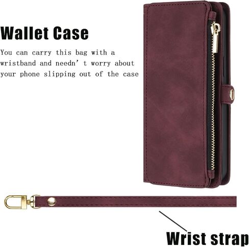 Asuwish Phone Case for Google Pixel 6A 5G 2022 Zipper Wallet Cell Cover with Tempered Glass Screen Protector Crossbody Wrist Strap Flip Credit Card Holder Slot Pixel6A A6 Women Men Red in Saudi Arabia
