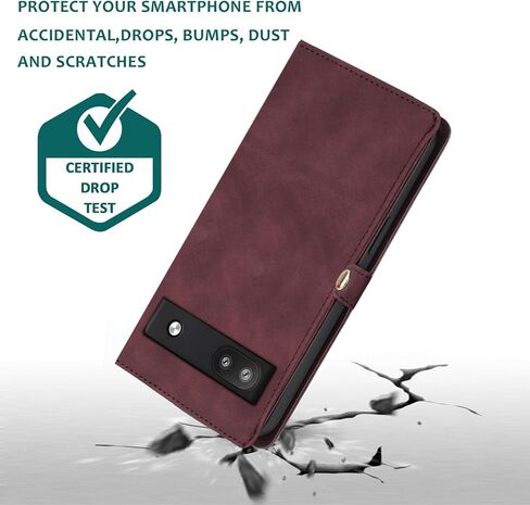 Asuwish Phone Case for Google Pixel 6A 5G 2022 Zipper Wallet Cell Cover with Tempered Glass Screen Protector Crossbody Wrist Strap Flip Credit Card Holder Slot Pixel6A A6 Women Men Red in Saudi Arabia