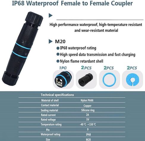 chenyang RJ45 Waterproof Coupler,IP68 CAT6 RJ45 Female to Female Outdoor Ethernet Cable Extension Waterproof Adapter in Saudi Arabia