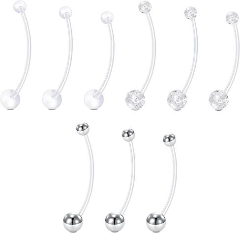 FECTAS Pregnancy Belly Button Rings 9pcs Long Bar 32&35&38mm Plastic for Pregnant Women Clear Belly Button Ring Clear Flexible Bioplast Navel Piercing Retainer in Kuwait