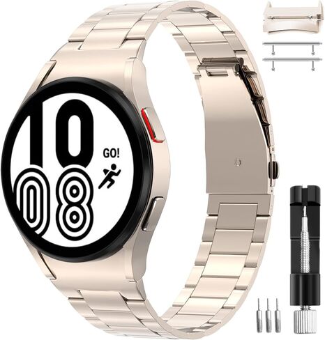 Miimall متوافق مع Samsung Galaxy Watch 5 Pro Band 45mm/ Galaxy Watch 4/5 44mm 40mm Band Metal ، Samsung Watch 4 Classic Metal Band 42mm 46mm ، [Ultra Thin] No Gap Steel Steel Band (Gold) in Saudi Arabia