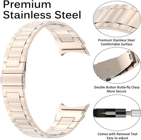 Miimall متوافق مع Samsung Galaxy Watch 5 Pro Band 45mm/ Galaxy Watch 4/5 44mm 40mm Band Metal ، Samsung Watch 4 Classic Metal Band 42mm 46mm ، [Ultra Thin] No Gap Steel Steel Band (Gold) in Saudi Arabia