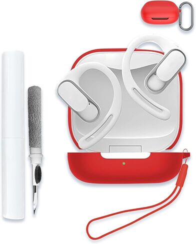 Case Cover for SHOKZ OpenFit Air,Full Protective Soft Silicone Skin Case Shock-Absorbing Protective Case with Keychain,Lanyard and Cleaning Pen [Front LED Visible]-RED in Saudi Arabia