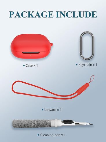 Case Cover for SHOKZ OpenFit Air,Full Protective Soft Silicone Skin Case Shock-Absorbing Protective Case with Keychain,Lanyard and Cleaning Pen [Front LED Visible]-RED in Saudi Arabia