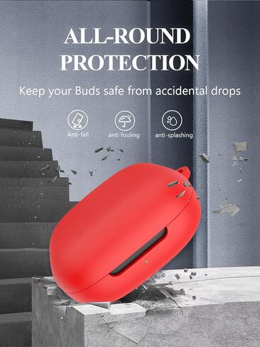 Case Cover for SHOKZ OpenFit Air,Full Protective Soft Silicone Skin Case Shock-Absorbing Protective Case with Keychain,Lanyard and Cleaning Pen [Front LED Visible]-RED in Saudi Arabia