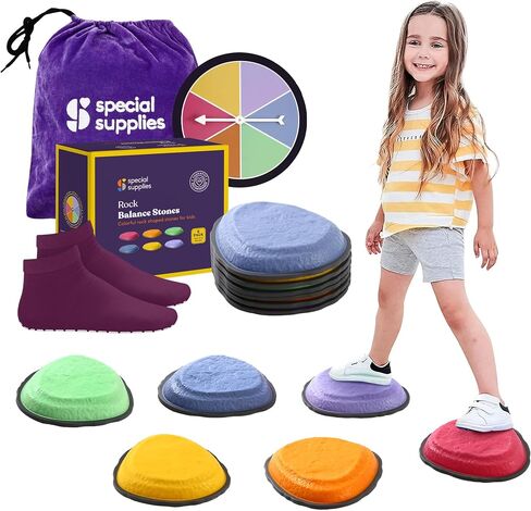 Special Supplies Rock Shaped Stepping Stones for Kids Indoor and Outdoor Balance Blocks Promote Coordination, Balance, Strength Child Safe Rubber, Non-Slip Edging (Multi-Color, 12) in Saudi Arabia