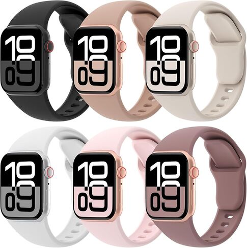 6 Pack Sport Bands Compatible with Apple Watch 38mm 40mm 41mm 42mm 44mm 45mm 46mm 49mm Women Men, Soft Silicone Replacement Waterproof Strap Wristband for iWatch Series Ultra 10/9/8/7/6/5/4/3/2/1 SE in Saudi Arabia