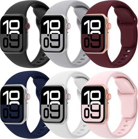 6 Pack Sport Bands Compatible with Apple Watch 38mm 40mm 41mm 42mm 44mm 45mm 46mm 49mm Women Men, Soft Silicone Replacement Waterproof Strap Wristband for iWatch Series Ultra 10/9/8/7/6/5/4/3/2/1 SE in Saudi Arabia
