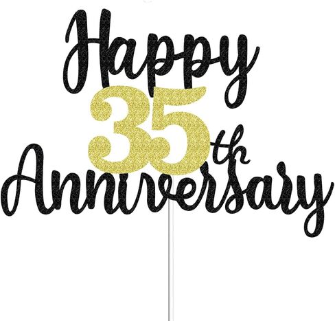 Happy 2nd Anniversary كعكة القبعات العالية بريق، هتاف إلى 2 سنة ديكورات الحفلات 2 سنة ديكور كعكة الذكرى السنوية، اثنان من زخارف الكعكة لحفل زفاف عيد ميلاد شركة الذكرى السنوية (الذهب الأسود) in Kuwait
