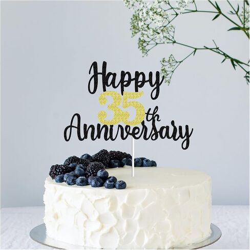 Happy 2nd Anniversary كعكة القبعات العالية بريق، هتاف إلى 2 سنة ديكورات الحفلات 2 سنة ديكور كعكة الذكرى السنوية، اثنان من زخارف الكعكة لحفل زفاف عيد ميلاد شركة الذكرى السنوية (الذهب الأسود) in Kuwait