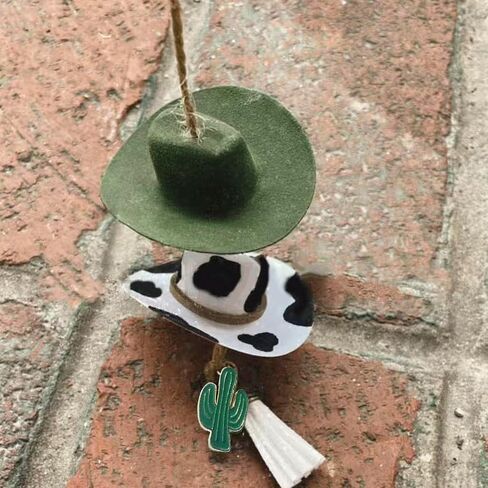 Cowboy Hat Car Charm,Country Rear View Mirror Hanging Accessories,Sunflower Cowgirl Hat Cow Print Car Decor,Cute Handmade Felt Mini Hat Ornament Pendent for Women Girls in Saudi Arabia