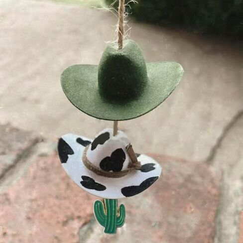 Cowboy Hat Car Charm,Country Rear View Mirror Hanging Accessories,Sunflower Cowgirl Hat Cow Print Car Decor,Cute Handmade Felt Mini Hat Ornament Pendent for Women Girls in Saudi Arabia