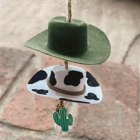 Cowboy Hat Car Charm,Country Rear View Mirror Hanging Accessories,Sunflower Cowgirl Hat Cow Print Car Decor,Cute Handmade Felt Mini Hat Ornament Pendent for Women Girls in Saudi Arabia