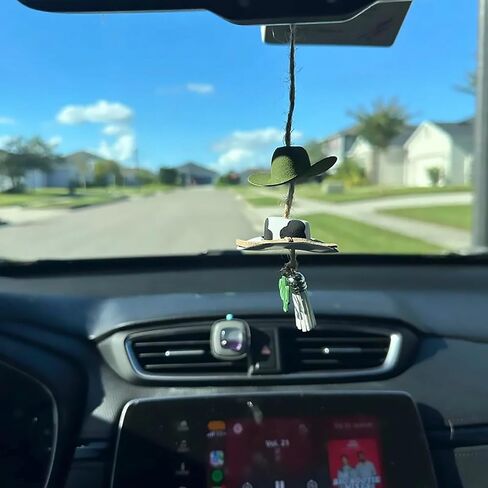 Cowboy Hat Car Charm,Country Rear View Mirror Hanging Accessories,Sunflower Cowgirl Hat Cow Print Car Decor,Cute Handmade Felt Mini Hat Ornament Pendent for Women Girls in Saudi Arabia