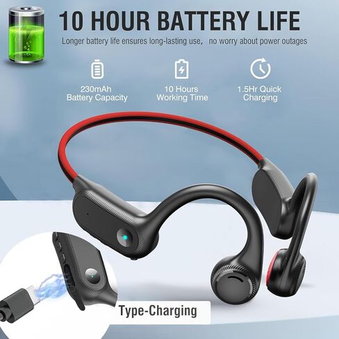 Bone Conduction Headphones,Open Ear Wireless Headphones Bluetooth 5.3 Sport Headset with Mic,10H Playtime Sweatproof Lightweight Earphones for Running, Gym, Cycling, Hiking (Red) in Kuwait
