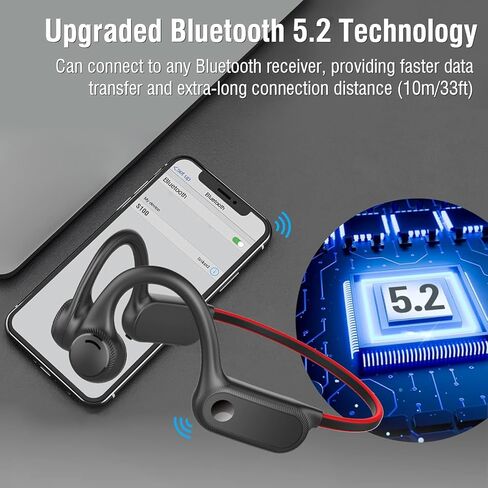 Bone Conduction Headphones,Open Ear Wireless Headphones Bluetooth 5.3 Sport Headset with Mic,10H Playtime Sweatproof Lightweight Earphones for Running, Gym, Cycling, Hiking (Red) in Kuwait
