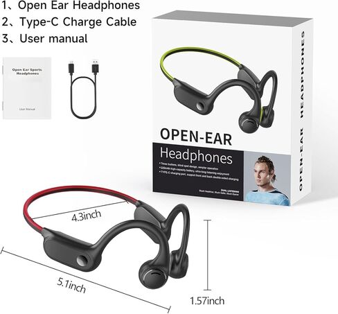 Bone Conduction Headphones,Open Ear Wireless Headphones Bluetooth 5.3 Sport Headset with Mic,10H Playtime Sweatproof Lightweight Earphones for Running, Gym, Cycling, Hiking (Red) in Kuwait