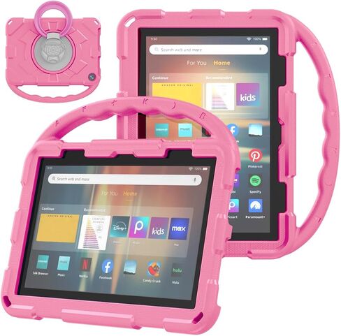 Fire HD 8 Case for Kids (2024/2022/2020 الإصدار ، الجيل الثاني عشر/العاشر) ، لا يتوافق مع iPad Samsung ، ودود إثبات الصدمة ، و 360 موقف قبضة دوارة ، ومقبض مقبض محمول (وردي) in Kuwait