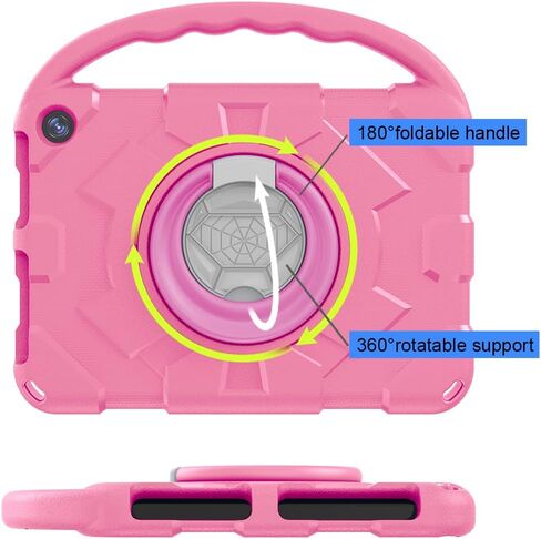 Fire HD 8 Case for Kids (2024/2022/2020 الإصدار ، الجيل الثاني عشر/العاشر) ، لا يتوافق مع iPad Samsung ، ودود إثبات الصدمة ، و 360 موقف قبضة دوارة ، ومقبض مقبض محمول (وردي) in Kuwait