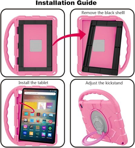 Fire HD 8 Case for Kids (2024/2022/2020 الإصدار ، الجيل الثاني عشر/العاشر) ، لا يتوافق مع iPad Samsung ، ودود إثبات الصدمة ، و 360 موقف قبضة دوارة ، ومقبض مقبض محمول (وردي) in Kuwait