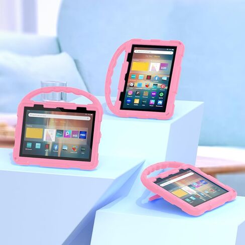Fire HD 8 Case for Kids (2024/2022/2020 الإصدار ، الجيل الثاني عشر/العاشر) ، لا يتوافق مع iPad Samsung ، ودود إثبات الصدمة ، و 360 موقف قبضة دوارة ، ومقبض مقبض محمول (وردي) in Kuwait