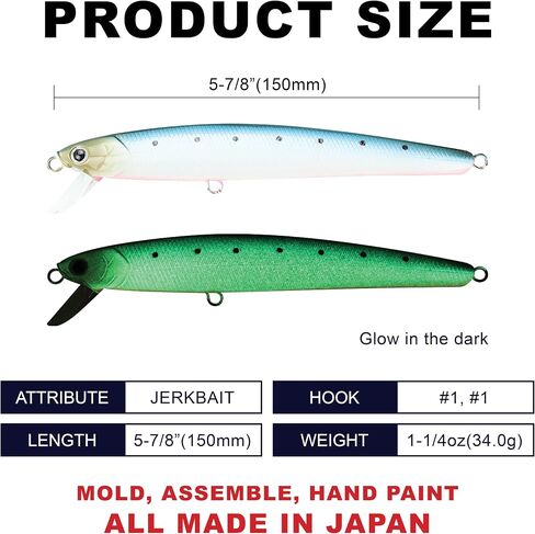 LUCKY CRAFT FlashMinnow 150SR, Saltwater Surf Fishing Lures, Jerkbait, Halibut, Calico Bass, White Seabass, Striped Bass, Yellowtail, Slow Floating, Fishing Gear, Fishing Accessories, Fishing Tackle in Kuwait