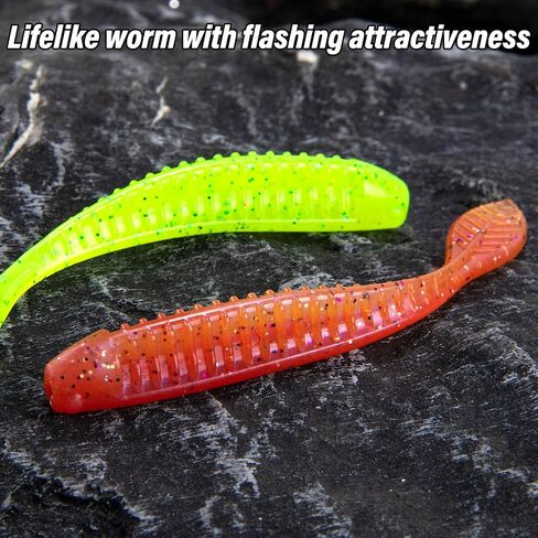 Dr.Fish 20 Pack Soft Worm Fishing Lures 3.3" Flat Tail Soft Plastic Bass Fishing Bait Drop Shot Bait Freshwater Crappie Walleye Panfish in Saudi Arabia