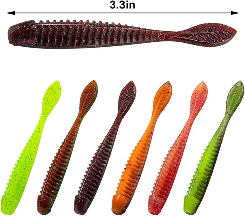 Dr.Fish 20 Pack Soft Worm Fishing Lures 3.3" Flat Tail Soft Plastic Bass Fishing Bait Drop Shot Bait Freshwater Crappie Walleye Panfish in Saudi Arabia