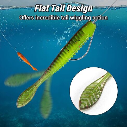 Dr.Fish 20 Pack Soft Worm Fishing Lures 3.3" Flat Tail Soft Plastic Bass Fishing Bait Drop Shot Bait Freshwater Crappie Walleye Panfish in Saudi Arabia