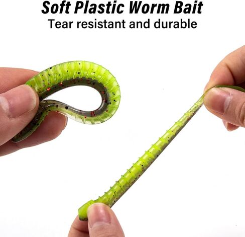 Dr.Fish 20 Pack Soft Worm Fishing Lures 3.3" Flat Tail Soft Plastic Bass Fishing Bait Drop Shot Bait Freshwater Crappie Walleye Panfish in Saudi Arabia
