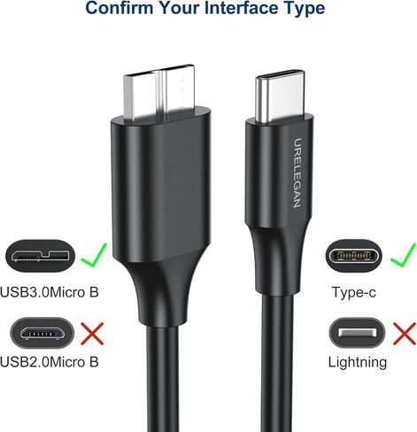 كبل محرك الأقراص الصلبة USB C ، 10 جيجابت في الثانية MICRO-B إلى سلك كابل USB-C 1 قدمًا ، كابل محرك أقراص ثابت خارجي ، سلك USB 3.0 MICRO-B متوافق مع MacBook Pro/Air ، iPad/tablet ، iPhone ، Galaxy S24 ، WD ، HDD ، SSD in Kuwait