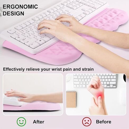 MOSISO Keyboard Stand with Wrist Rest, PU Leather Ergonomic Unique Wing Curved Edge Keyboard Riser with Wrist Rest Pad, Non-Slip Base Easy Typing Cushion with Memory Foam for Home Office, Pink in Saudi Arabia