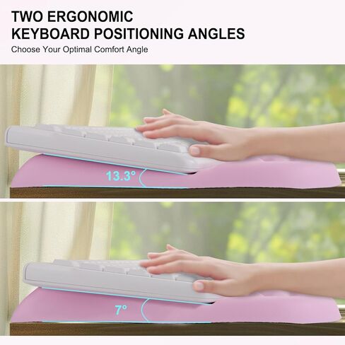 MOSISO Keyboard Stand with Wrist Rest, PU Leather Ergonomic Unique Wing Curved Edge Keyboard Riser with Wrist Rest Pad, Non-Slip Base Easy Typing Cushion with Memory Foam for Home Office, Pink in Saudi Arabia
