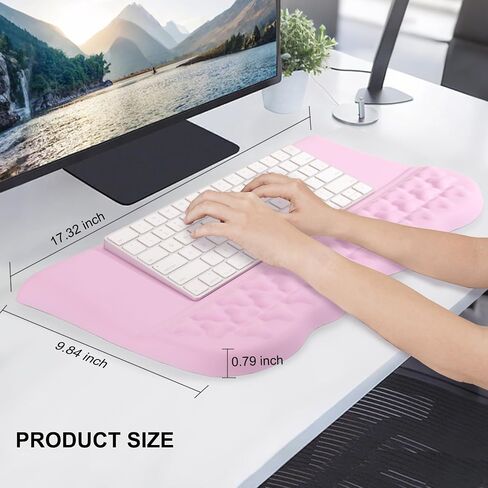 MOSISO Keyboard Stand with Wrist Rest, PU Leather Ergonomic Unique Wing Curved Edge Keyboard Riser with Wrist Rest Pad, Non-Slip Base Easy Typing Cushion with Memory Foam for Home Office, Pink in Saudi Arabia