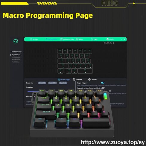 HE30 Rapid Trigger Magnetic Switch Gaming Keyboard,One-Handed Hall Effect RGB HotSwap Adjustable Actuation 8kHz Hyper Fast Mini Macro Gasket E-Sports Keypad Ergonomic Mechanical Keyboard (Black) in Kuwait
