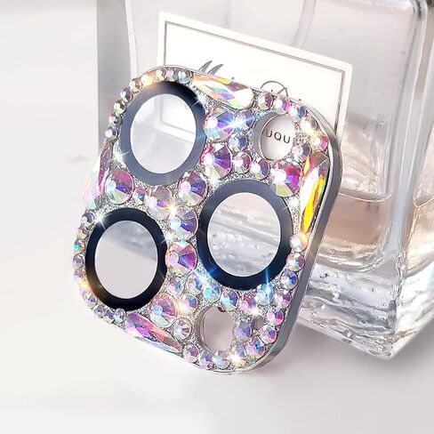 Cavdycidy Bling Diamond Camera Lens Protector for iPhone 12 ＆ iPhone 12 Mini ＆ iPhone 11, Metal Glitter Gem Camera Cover，9H Tempered Glass Lens Full Screen Protector with 3D Rhinestone Sparkle in Saudi Arabia