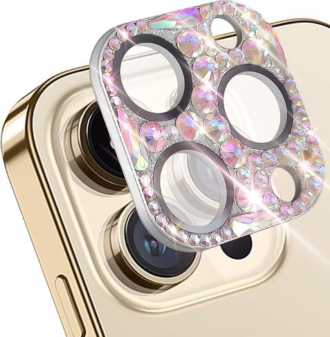 Cavdycidy Bling Diamond Camera Lens Protector for iPhone 12 ＆ iPhone 12 Mini ＆ iPhone 11, Metal Glitter Gem Camera Cover，9H Tempered Glass Lens Full Screen Protector with 3D Rhinestone Sparkle in Saudi Arabia