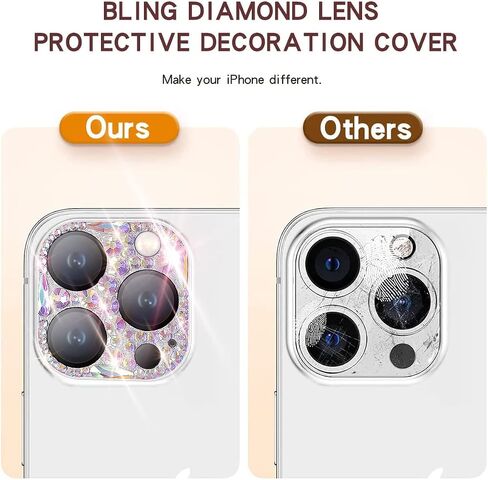 Cavdycidy Bling Diamond Camera Lens Protector for iPhone 12 ＆ iPhone 12 Mini ＆ iPhone 11, Metal Glitter Gem Camera Cover，9H Tempered Glass Lens Full Screen Protector with 3D Rhinestone Sparkle in Saudi Arabia