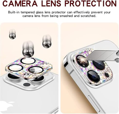 Cavdycidy Bling Diamond Camera Lens Protector for iPhone 12 ＆ iPhone 12 Mini ＆ iPhone 11, Metal Glitter Gem Camera Cover，9H Tempered Glass Lens Full Screen Protector with 3D Rhinestone Sparkle in Saudi Arabia